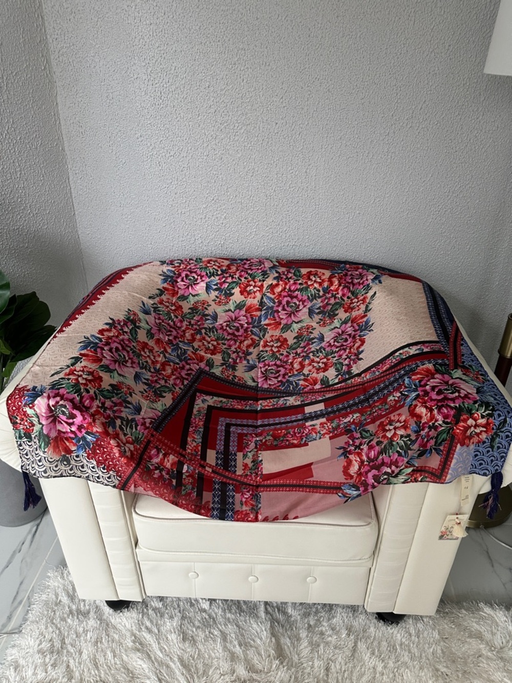 Johnny Was Pink Red Floral Silk Scarf